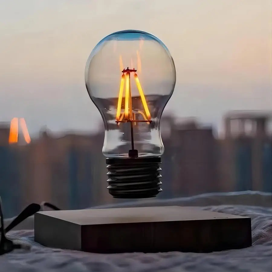 Levitating Desk Lamp floating bulb on walnut base by Everstock Goods