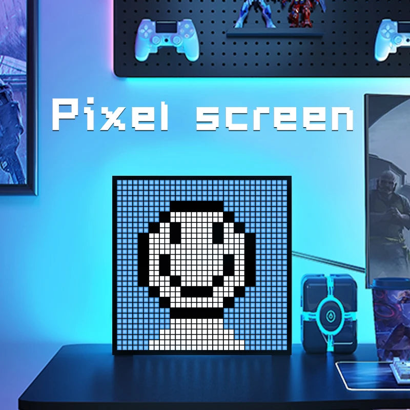 Pixel Art Ambient Lamp glowing on a desk by Everstock Goods